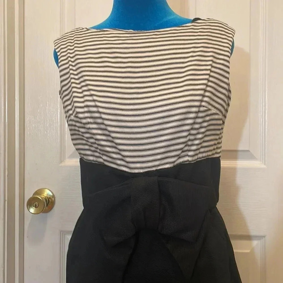 EUC Vintage Zip Up Black Dress with Removable Striped Blouse - Picture 2 of 11